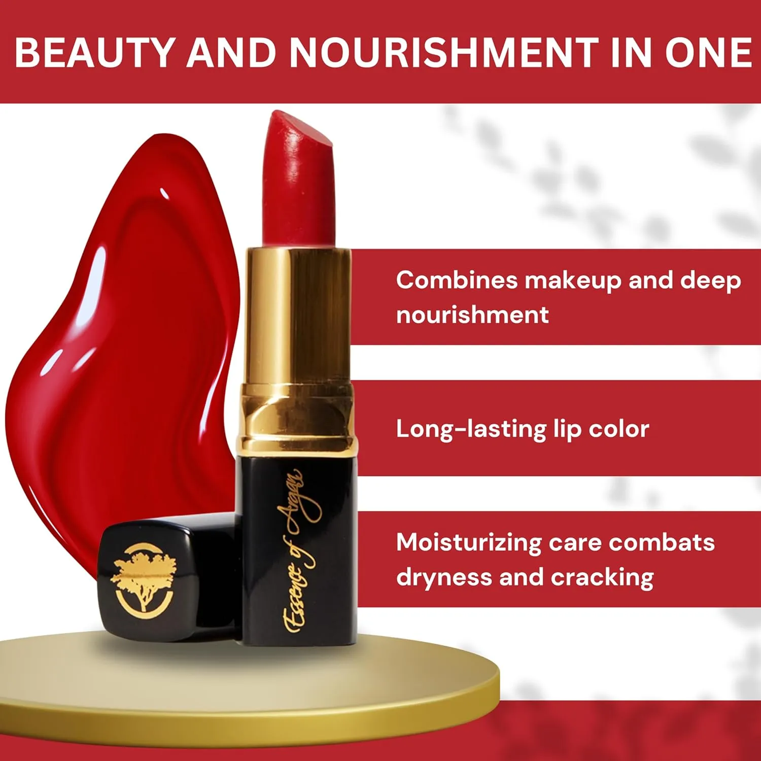 𝗘𝘀𝘀𝗲𝗻𝗰𝗲 𝗼𝗳 𝗔𝗿𝗴𝗮𝗻 Deep Moisturizing Red Lipstick, Long Lasting Lipstick & Lip Care in 1 with Pure Organic Argan Oil, Shea Butter, Jojoba Oil & Aloe Vera Hydrating, Roses R Red