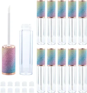 10 Pack Sparkles Rainbow Lip Gloss Wand Tubes, 5ml Empty Lip Gloss Containers, Lipgloss Lip Balm Bottles with Rubber Stoppers for Lip Gloss Balm Cosmetic Business (Sparkles Rainbow)