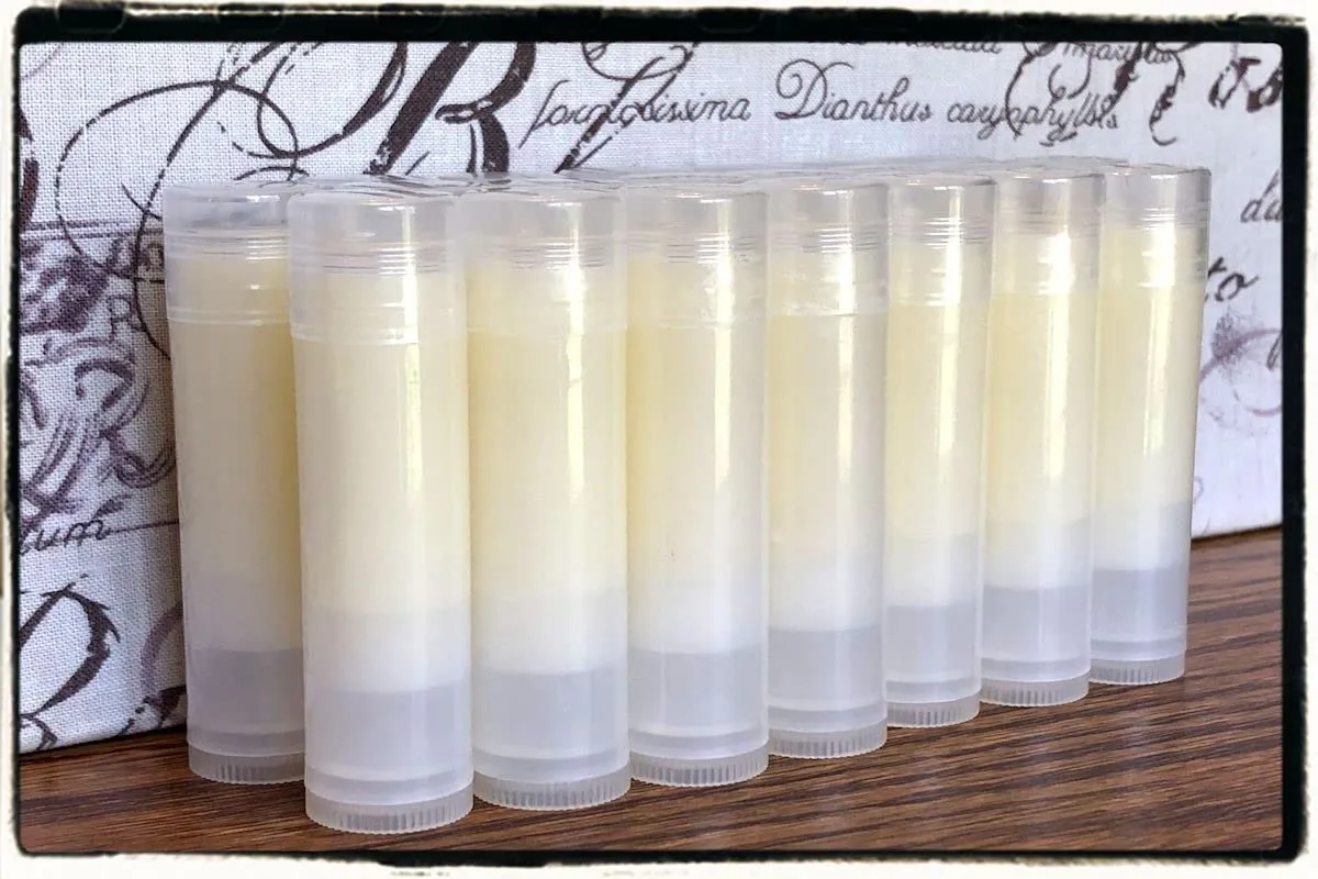 10 Peppermint Flavored Lip Balms in Clear Tubes by Red Barn Farm of Maine - Handmade - Wholesale