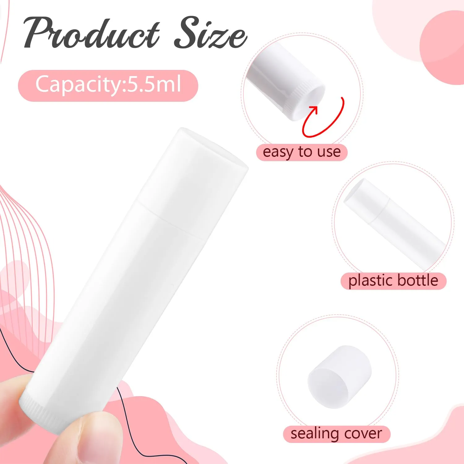 100 Pcs 5.5ml Bulk Empty Lip Balm Tubes Refillable Plastic Lip Gloss Container Travel Lipstick Tubes Holder For DIY Homemade Lip Balm (white)