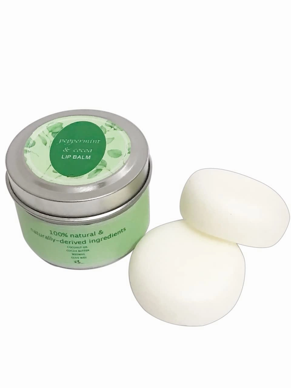 100% Natural & Naturally-Derived Ingredient Lip Balm Bar - 2 Bars in Tin Can (Peppermint & Cocoa)