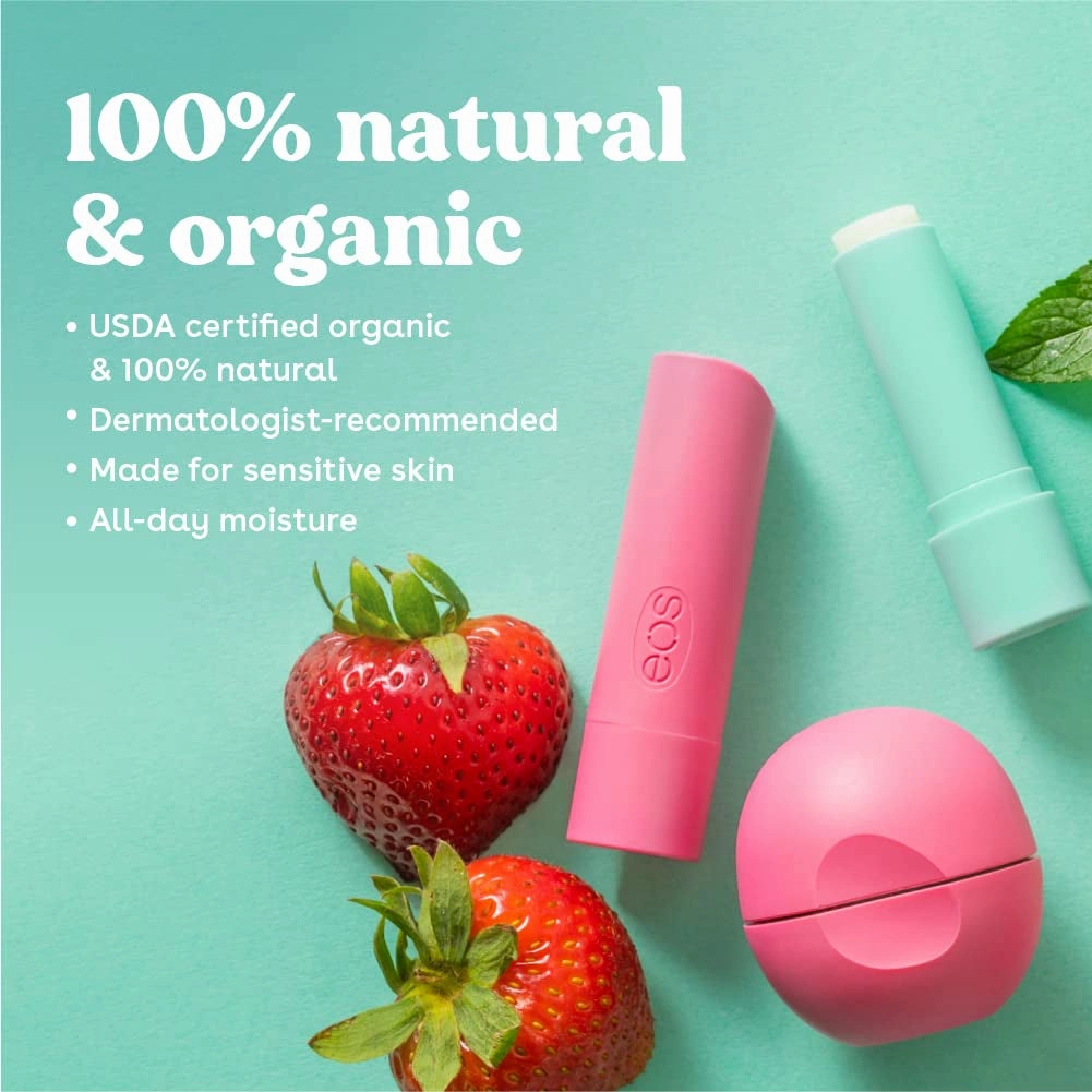 100% Natural & Organic Lip Balm Sticks- Vanilla Bean, All-Day Moisture, Dermatologist Recommended, 0.14 Oz, 2-Pack