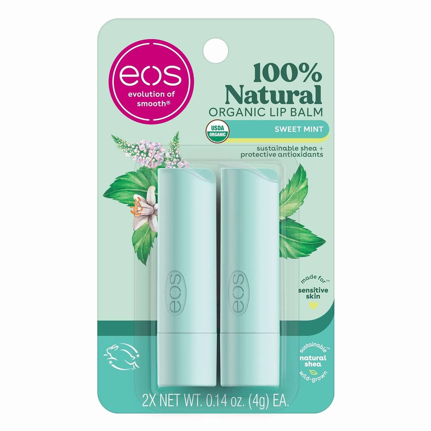 100% Natural & Organic Lip Balm Sticks- Vanilla Bean, All-Day Moisture, Dermatologist Recommended, 0.14 Oz, 2-Pack