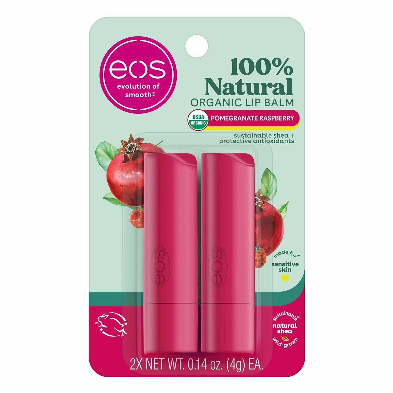 100% Natural & Organic Lip Balm Sticks- Vanilla Bean, All-Day Moisture, Dermatologist Recommended, 0.14 Oz, 2-Pack