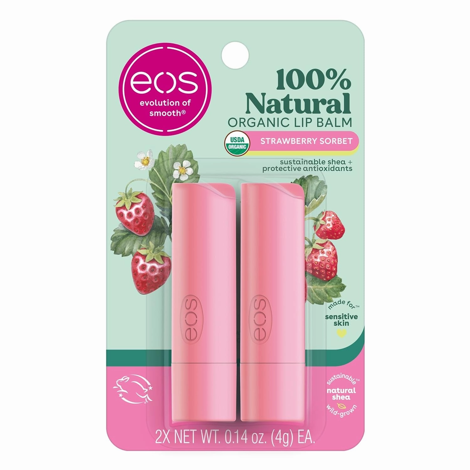 100% Natural & Organic Lip Balm Sticks- Vanilla Bean, All-Day Moisture, Dermatologist Recommended, 0.14 Oz, 2-Pack