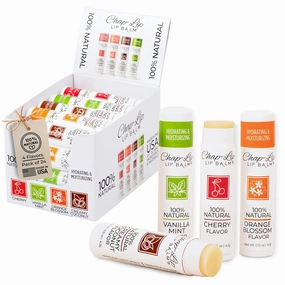 100% Natural Lip Balm Set - Hydrating and Moisturizing Beeswax Natural 4 Flavor Assortment - Lip Moisturizer for Dry Lips - Cocoa Butter - Petroleum Free Pack of 24