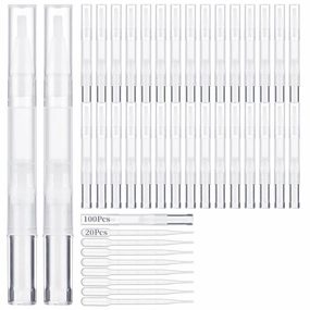 100 Pack 3 Ml Transparent Cuticle Oil Pens With Brush Tips For Lip Gloss, Eyelash Growth Serum, And More