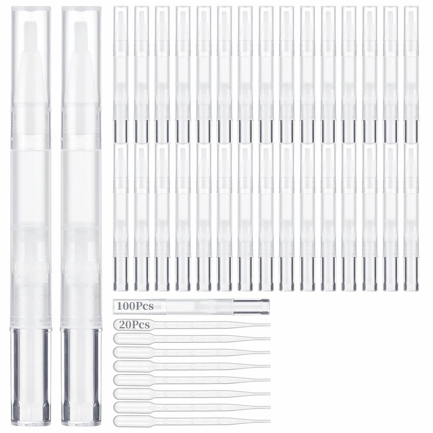 100 Pack 3 Ml Transparent Cuticle Oil Pens With Brush Tips For Lip Gloss, Eyelash Growth Serum, And More