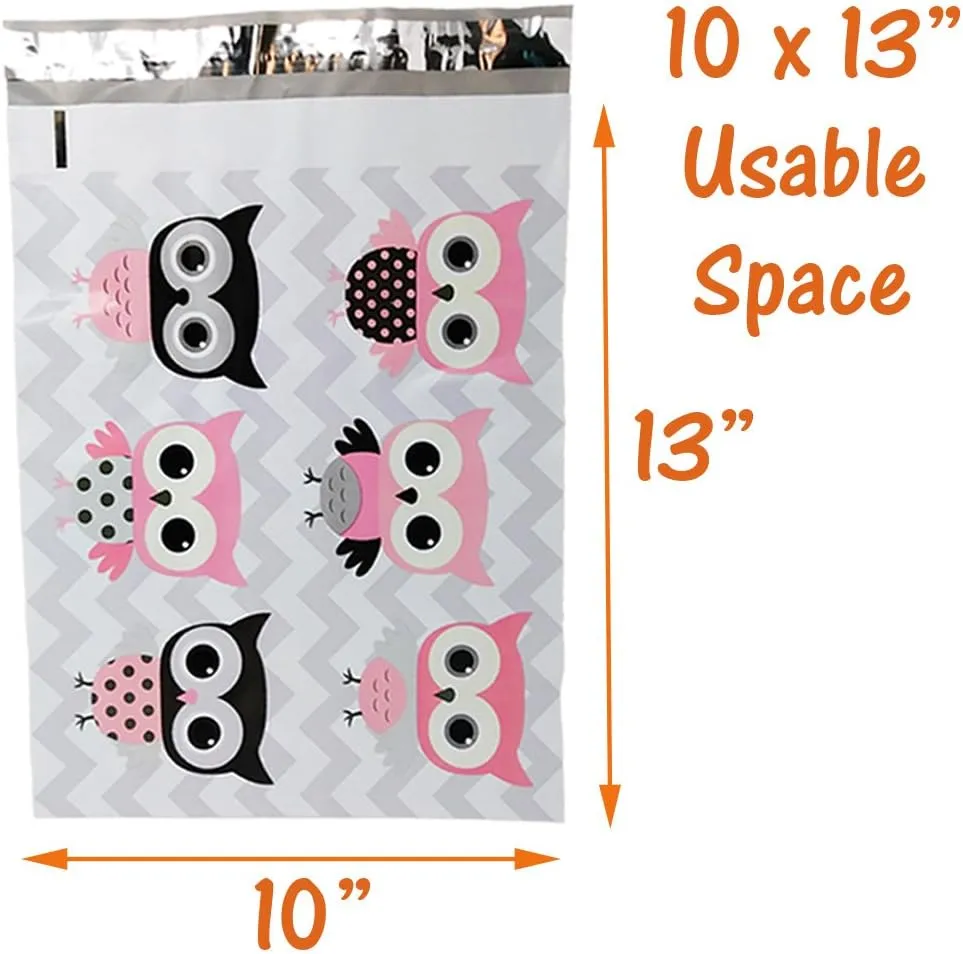 10x13" Owls, Cats, Elephants Poly Mailers Combo Pack, Quality Self Adhesive Shipping Bag Flat Envelopes with Kissy Seal Stickers (300)