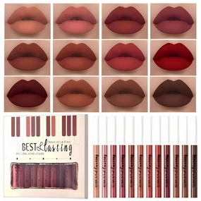 12 Colors Lipstick Set - Long Lasting Waterproof & Non-Stick Liquid Matte Lip Gloss, Smudge Proof & Highly Pigmented Lip Color, All-Day Wear Lip Makeup Kit (12-color B)