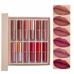 12 PCS Lip Gloss Set Matte Pearl Non-Stick Cup Mouth Red