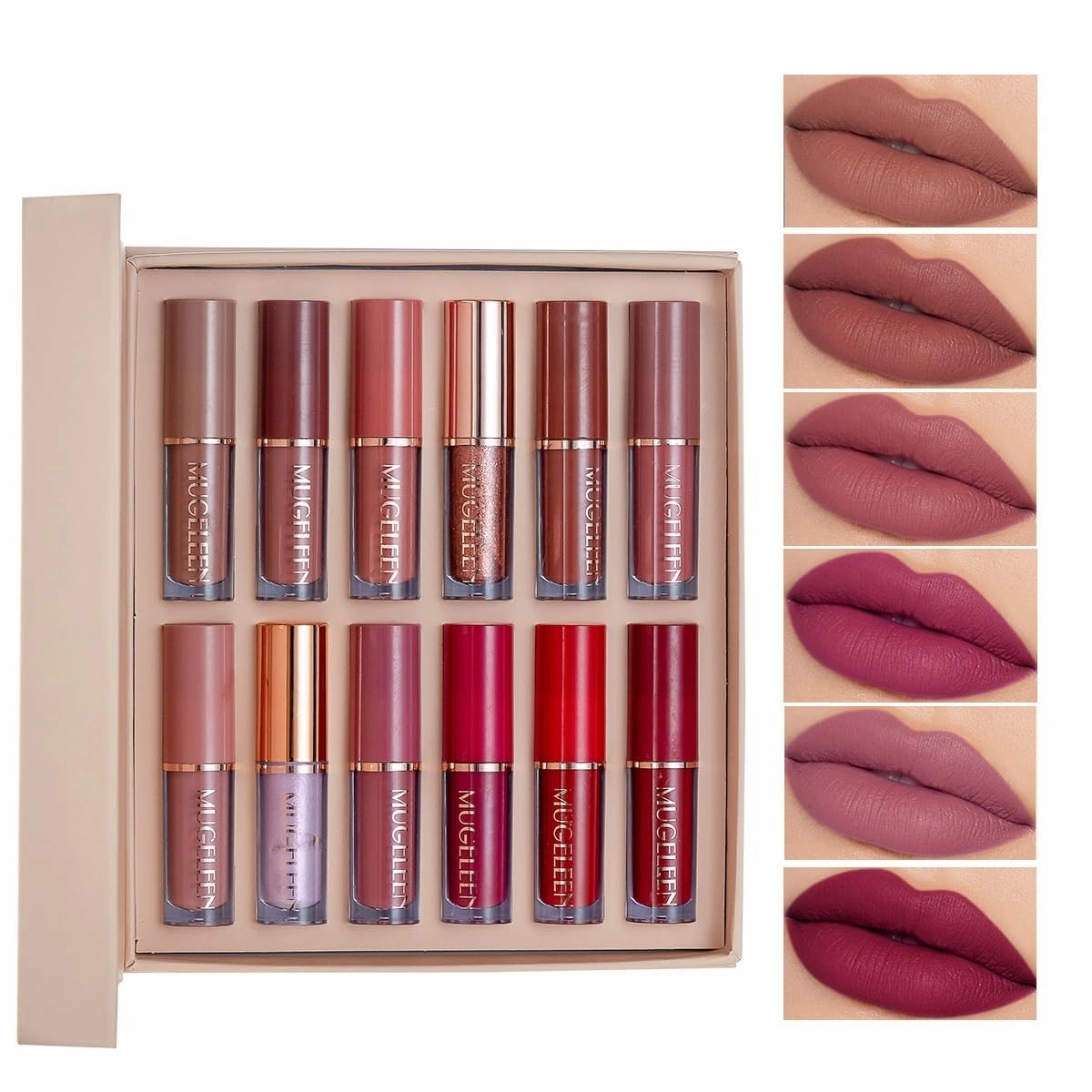 12 PCS Lip Gloss Set Matte Pearl Non-Stick Cup Mouth Red