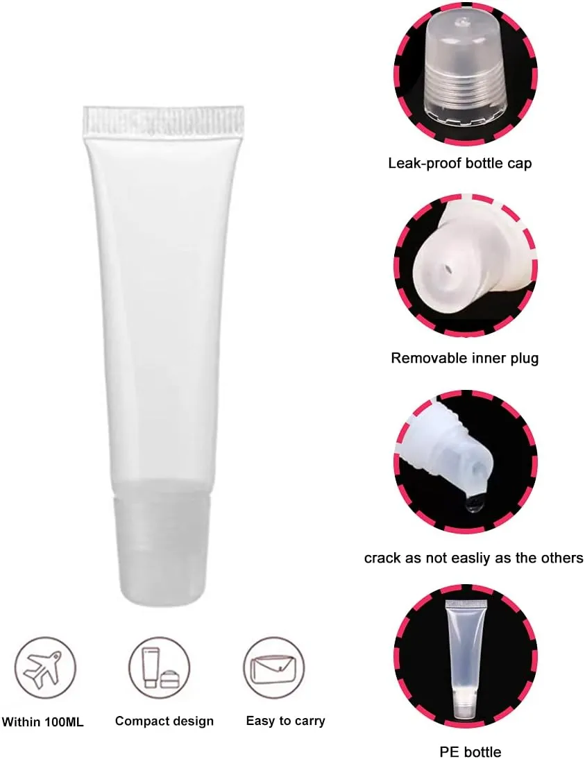 12ml 50 Pcs Empty Lip Gloss Balm Tubes Lip Gloss Containers Squeeze Soft Tubes Clear Cosmetic Mini Containers for DIY Makeup Lip Gloss