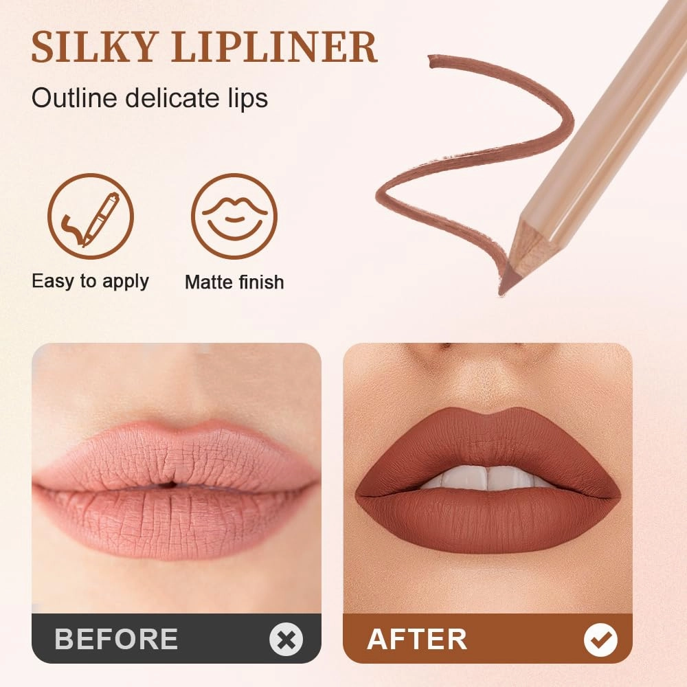 12pcs Long Lasting Matte Lip Liner Set, Waterproof Wear Lip Gloss, Lip Liner Pencil for Painting Outline Plump Lips, Smooth Creamy Texture Velvet Pigmented Lipstick (12pcs, one size)