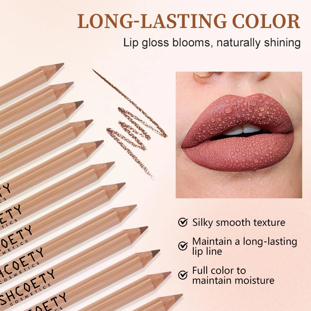 12pcs Long Lasting Matte Lip Liner Set, Waterproof Wear Lip Gloss, Lip Liner Pencil for Painting Outline Plump Lips, Smooth Creamy Texture Velvet Pigmented Lipstick (12pcs, one size)