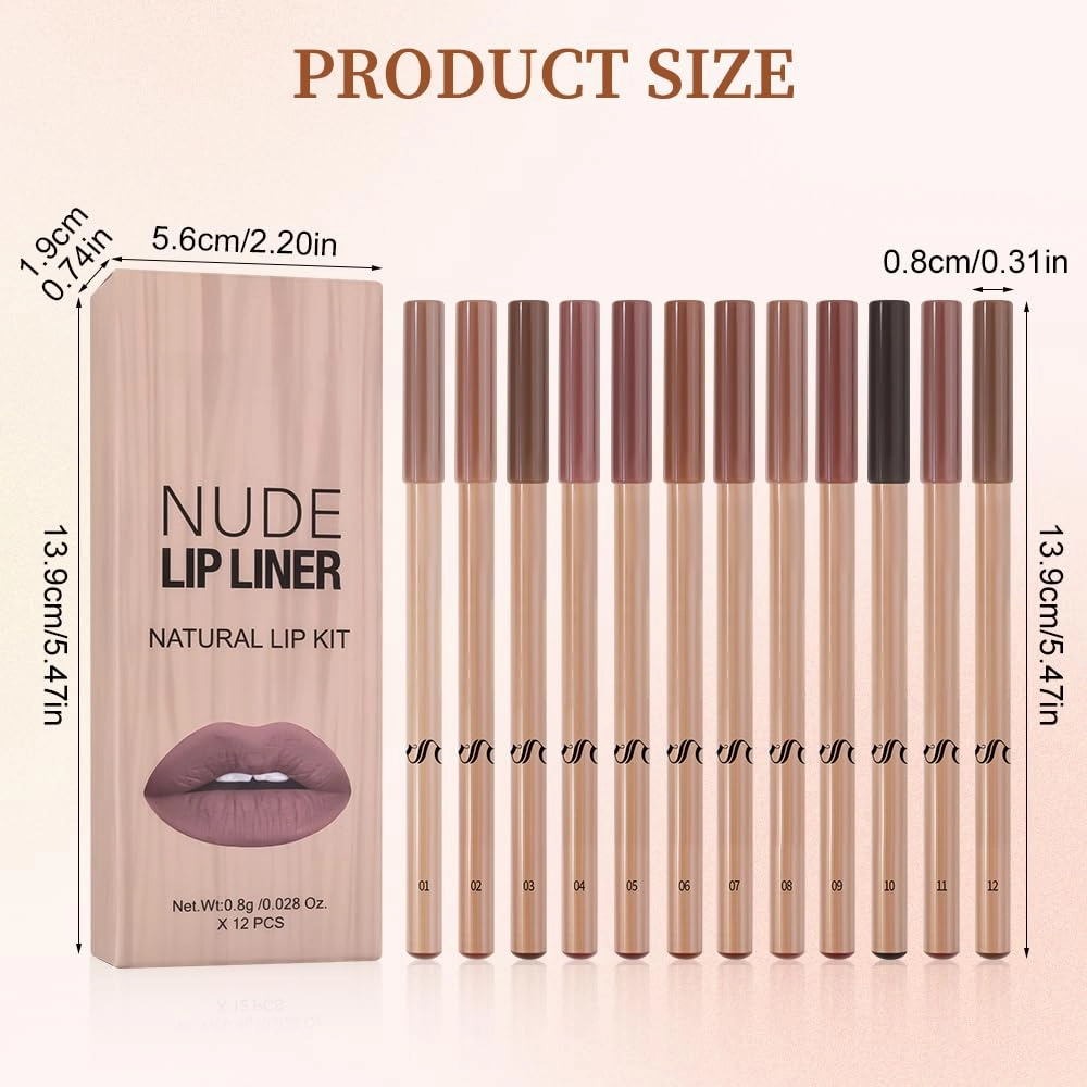 12pcs Long Lasting Matte Lip Liner Set, Waterproof Wear Lip Gloss, Lip Liner Pencil for Painting Outline Plump Lips, Smooth Creamy Texture Velvet Pigmented Lipstick (12pcs, one size)