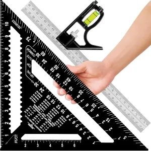 12" Advanced Rafter Square and Combination Triangle Square Set, 12 Inch Imperial Carpenter Square,Woodworking Framing Square, Ruler Protractor Layout Tool