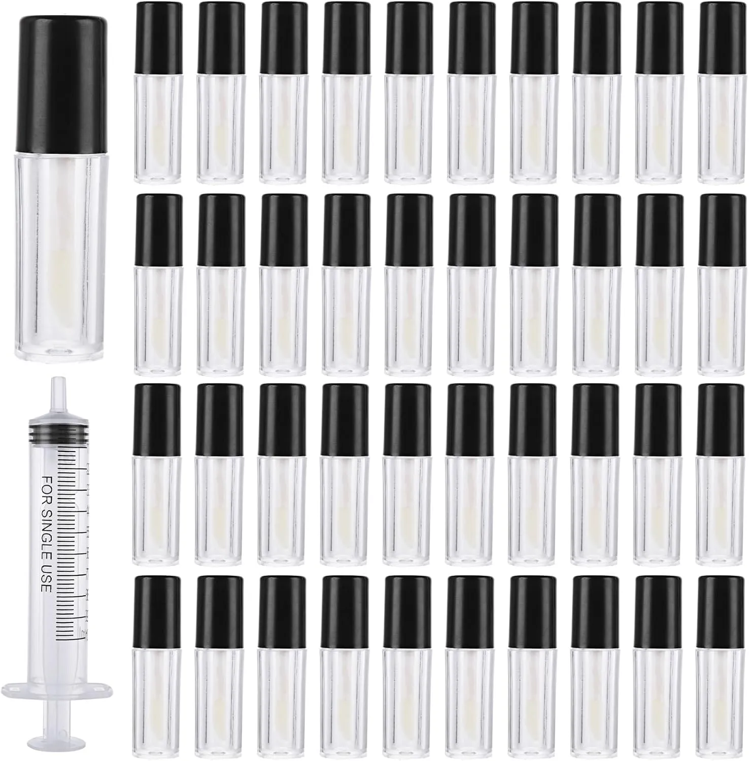 130 Pcs Mini Lip Gloss Tubes with Wand 10ml Empty Lip Gloss Tubes Bulk with 5 Pcs Syringes, Clear Refillable Lip Gloss Containers Lip Gloss Bottles for DIY Makeup, Lipstick Samples, Lip Balms