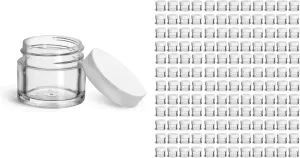 144 Count Empty Plastic Jars with Lids, 1/4 oz Clear Polystyrene Thick Wall Containers with Lined White Caps, Small Plastic Jars for Beauty Products, Cosmetics, Lip Balm, Creams, Skin Care, Crafts