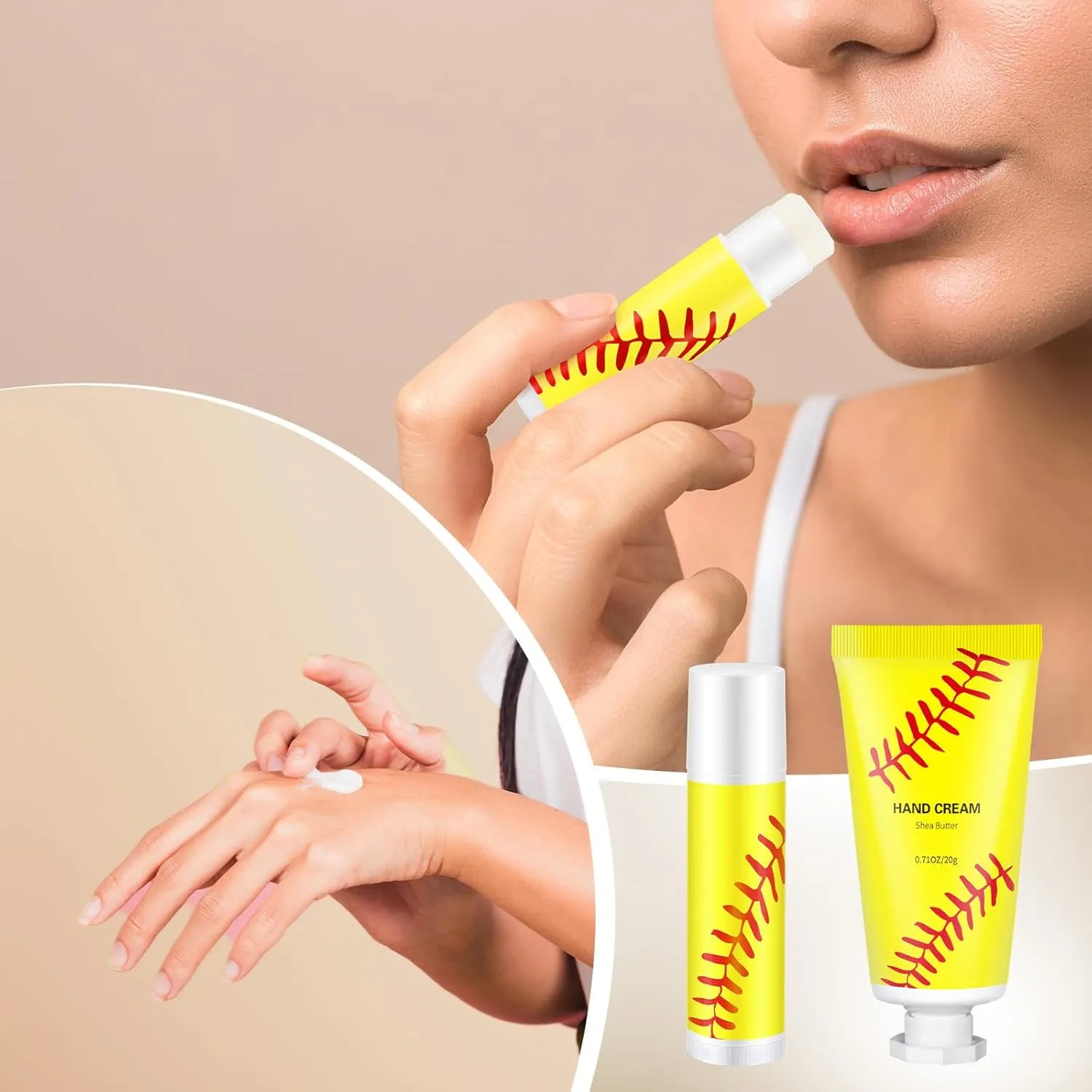 144 Pcs Softball Lip Balm Hand Cream Set Softball Accessories Softball Party Supplies Including 36 Softball Lip Balm 36 Moisturizing Hand Cream 36 Bags 36 Softball Cards and Ropes for Gifts