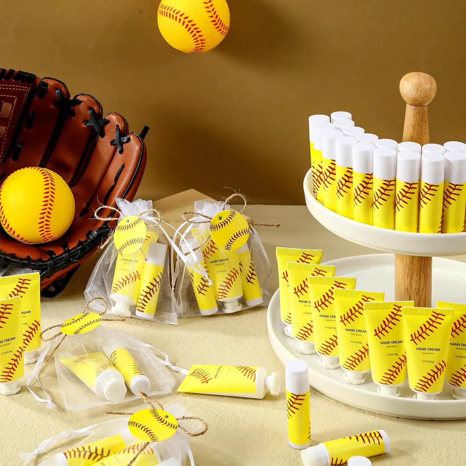 144 Pcs Softball Lip Balm Hand Cream Set Softball Accessories Softball Party Supplies Including 36 Softball Lip Balm 36 Moisturizing Hand Cream 36 Bags 36 Softball Cards and Ropes for Gifts