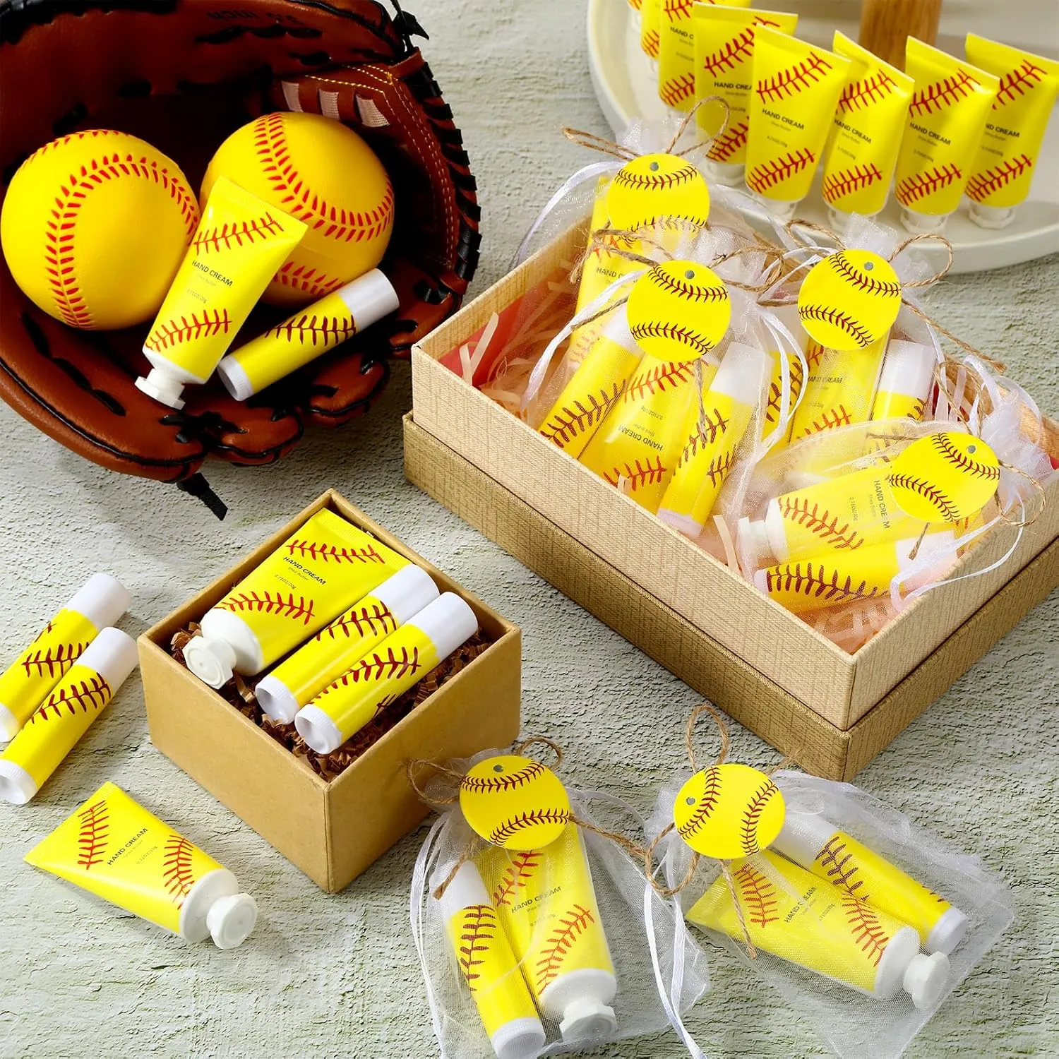 144 Pcs Softball Lip Balm Hand Cream Set Softball Accessories Softball Party Supplies Including 36 Softball Lip Balm 36 Moisturizing Hand Cream 36 Bags 36 Softball Cards and Ropes for Gifts