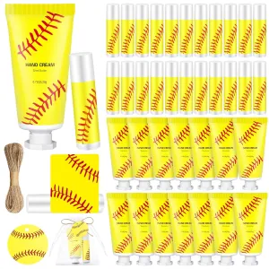 144 Pcs Softball Lip Balm Hand Cream Set Softball Accessories Softball Party Supplies Including 36 Softball Lip Balm 36 Moisturizing Hand Cream 36 Bags 36 Softball Cards and Ropes for Gifts