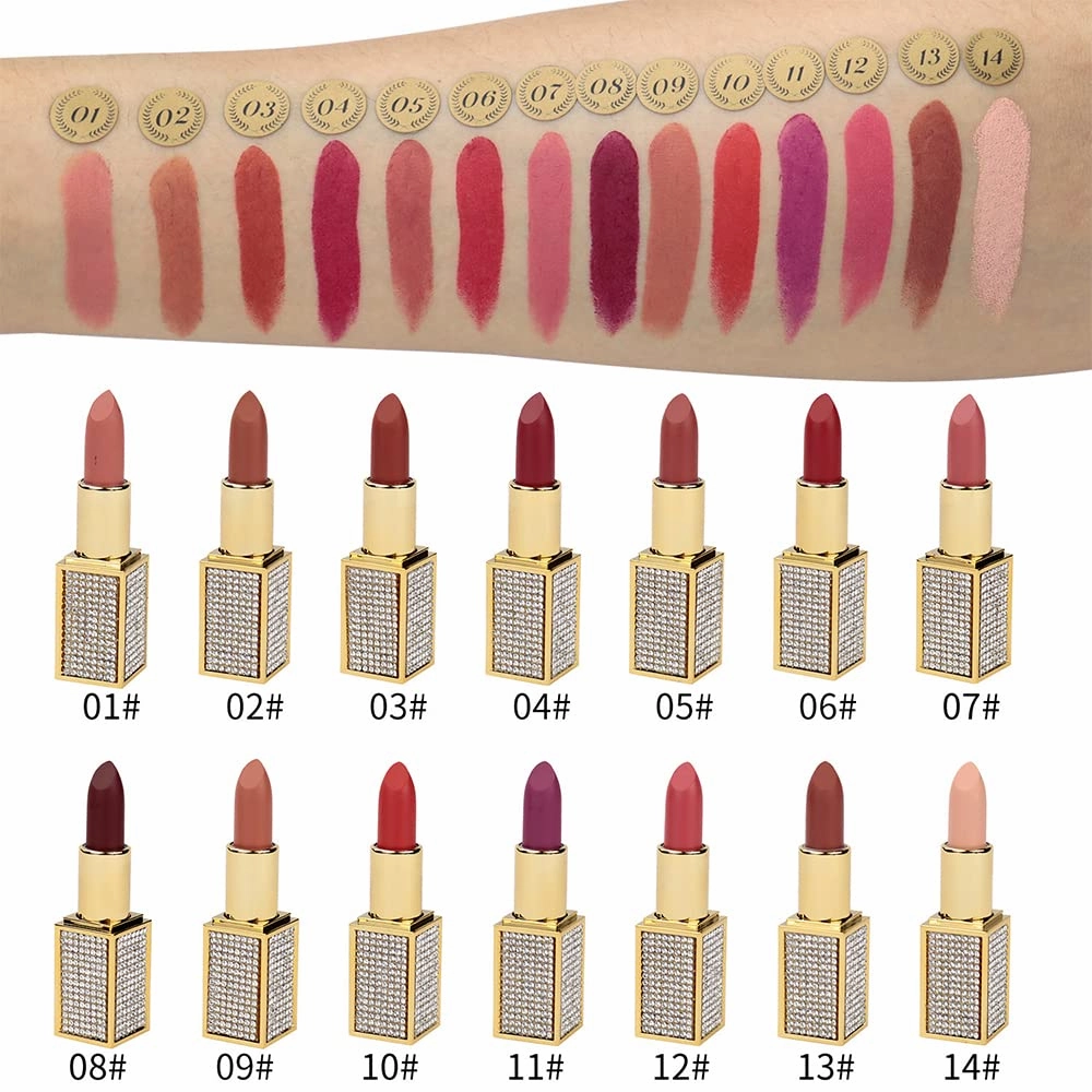 14 Colos Matte Waterproof LipStick Long Lasting Lip Makeup No Fade Pigmented Lip Stick Cosmeitc for Girls and Women Christmas Valentine's Day Gift (03#)