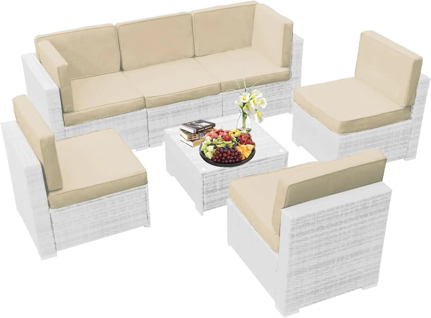 14Pieces Patio Cushion Covers Replacement,Outdoor Couch Cushions Covers Waterproof Furniture Cushion Covers Slipcovers Set with Zippers,Cover Only(Beige, 25.6×25.6×3.94inches)