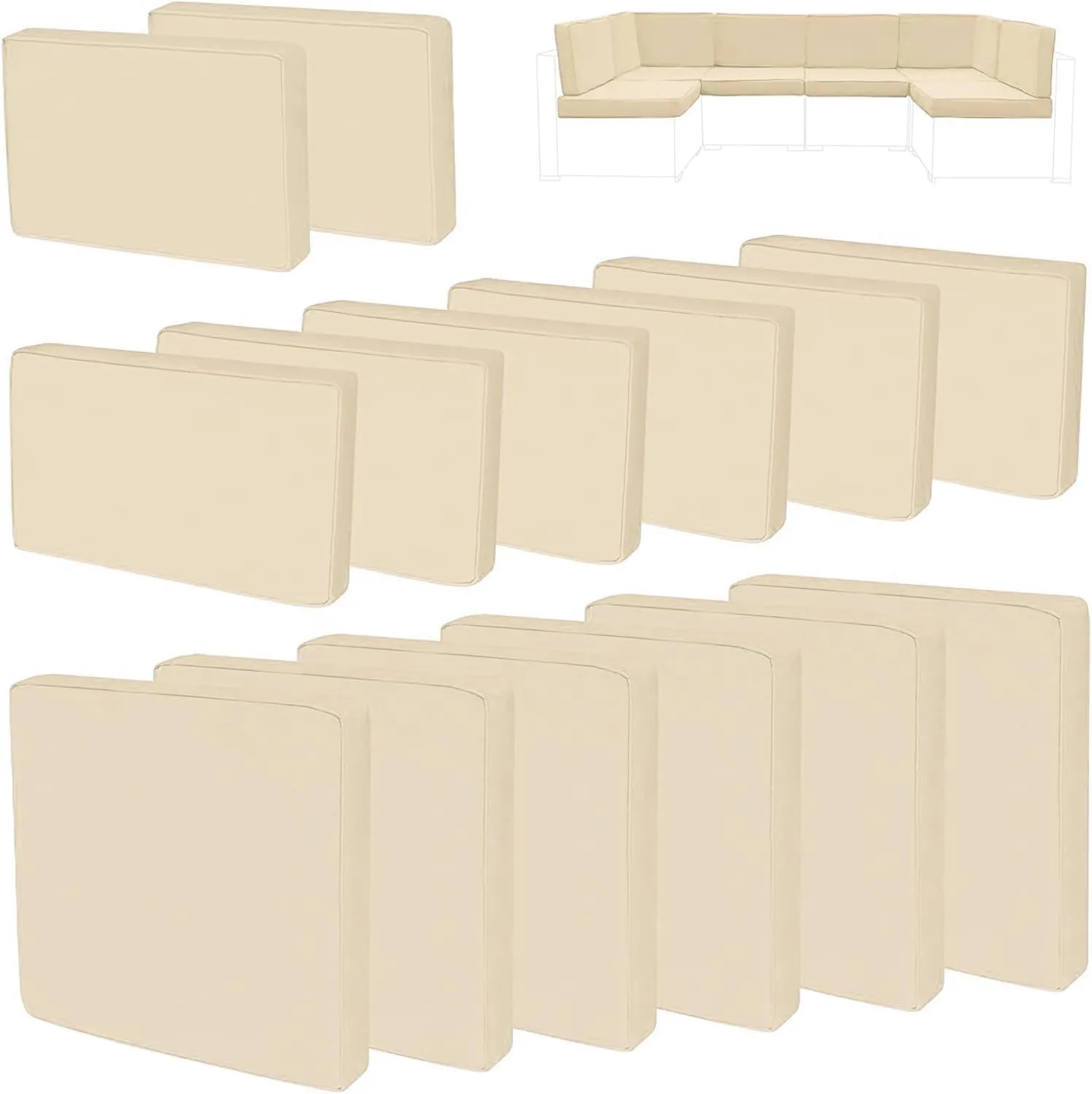 14Pieces Patio Cushion Covers Replacement,Outdoor Couch Cushions Covers Waterproof Furniture Cushion Covers Slipcovers Set with Zippers,Cover Only(Beige, 25.6×25.6×3.94inches)