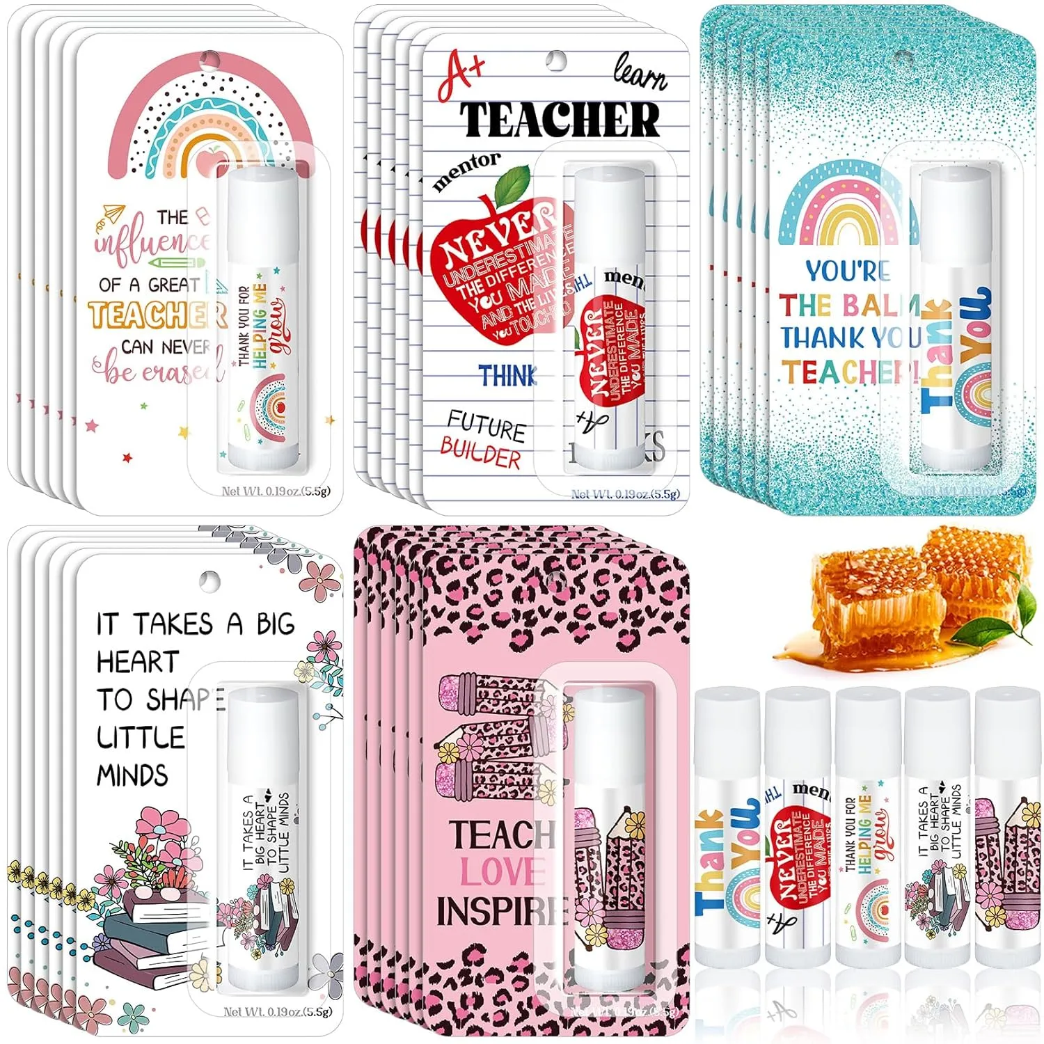 15 Pack Back to School Teacher Appreciation Gifts Bulk Lip Balms Teacher Employee Coworkers Team Thank You Gift Back to School Honey Flavor Balm Inspirational Motivational Summer Party Favors