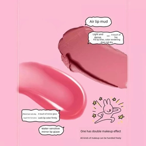 1 PC Friend Rabbit 3 in 1 Matte Lip Mud & Lip Glaze, One End Lip Mud Cream, One End Clear Mirror Effect Lip Gloss With Middle Silicone Brush (F02, 2g 2g)