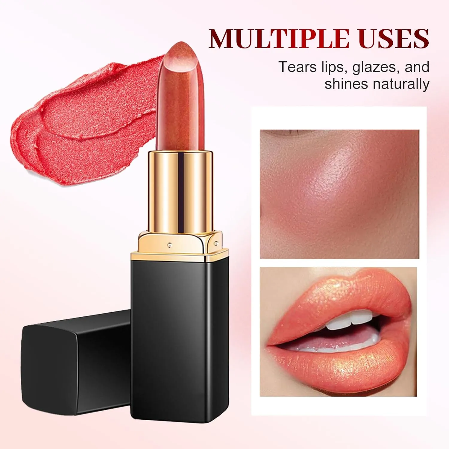 2 Pcs Diamond Lip Gloss Glitter Lipstick Waterproof, Diamond Glitter Lipstick, Shimmer Metallic Sparkly Lip Gloss, Waterproof and Smudge Proof Glitter Lip Gloss for Women Makeup (2# 3#, 0.12 Fl Oz)