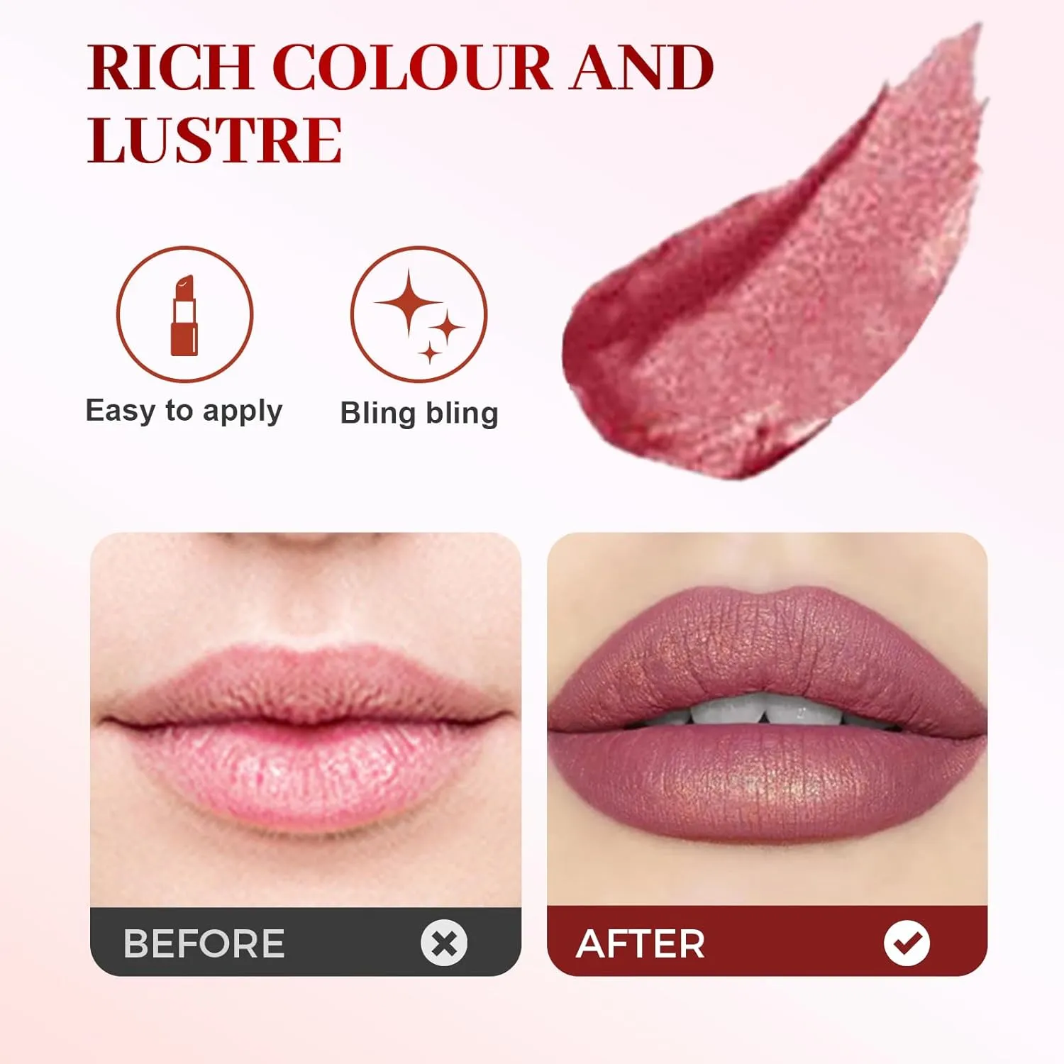 2 Pcs Diamond Lip Gloss Glitter Lipstick Waterproof, Diamond Glitter Lipstick, Shimmer Metallic Sparkly Lip Gloss, Waterproof and Smudge Proof Glitter Lip Gloss for Women Makeup (2# 3#, 0.12 Fl Oz)