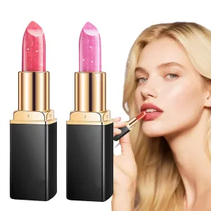 2 Pcs Diamond Lip Gloss Glitter Lipstick Waterproof, Diamond Glitter Lipstick, Shimmer Metallic Sparkly Lip Gloss, Waterproof and Smudge Proof Glitter Lip Gloss for Women Makeup (8# 9#, 0.12 Fl Oz)