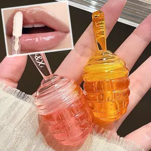 2 Pcs Natural Sleeping Lip Mask, Moisturizing Honey Lip Oil Lip Gloss, Long Lasting & Nourishing Lip Glow Oil, Hydrating & Prevention Dry & Cracked Lip Scrubs Exfoliator (Honey Peach)