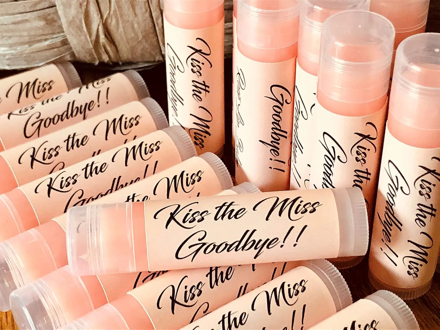 20 KISS THE MISS GOODBYE Bridal Shower Rosé Wine Lip Balms Bachelorette Party