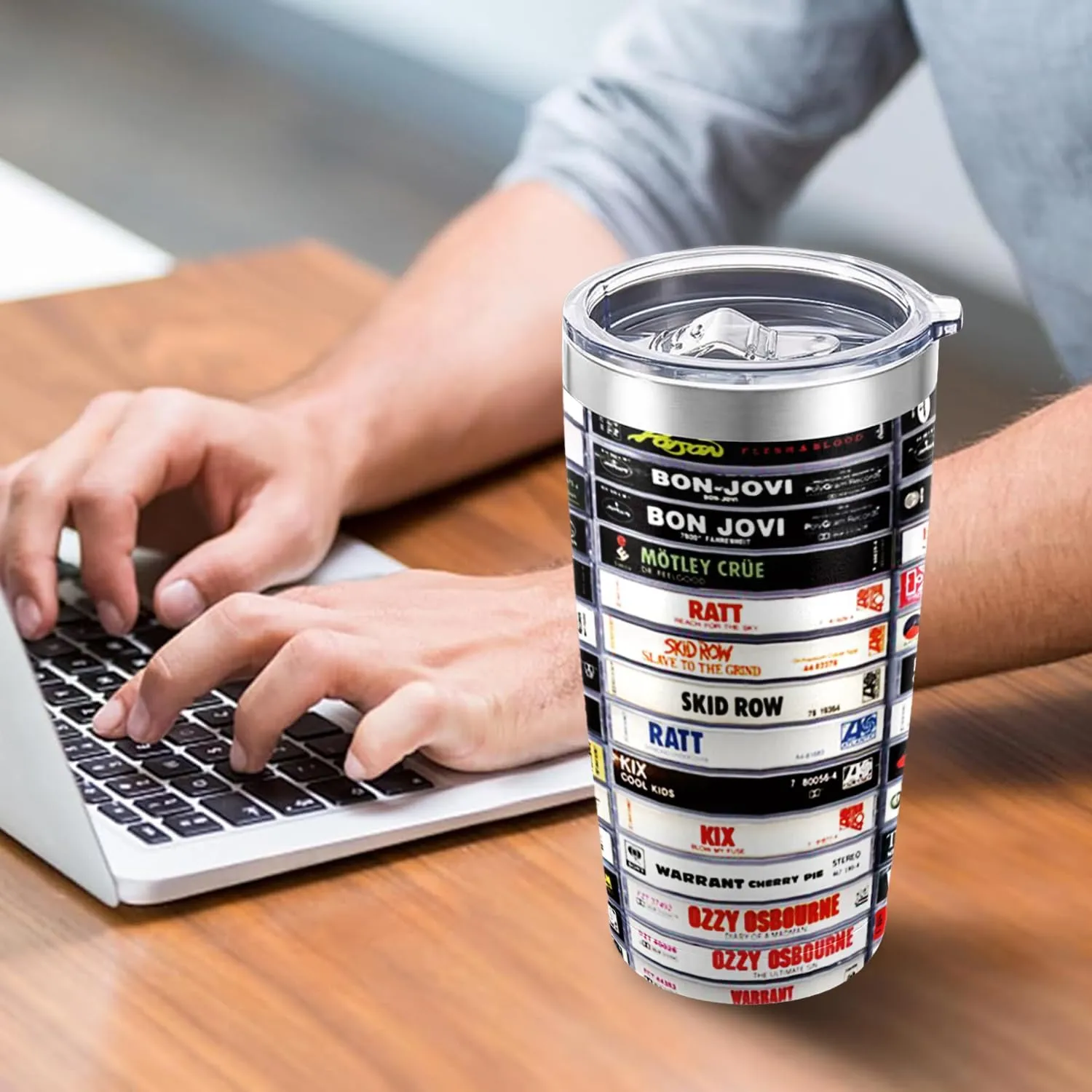 20 oz Stainless Steel Heavy Metal Rock Tapes Travel Mug - Double Wall Vacuum Insulated Drinking Cup with Straw and Lid - Reusable