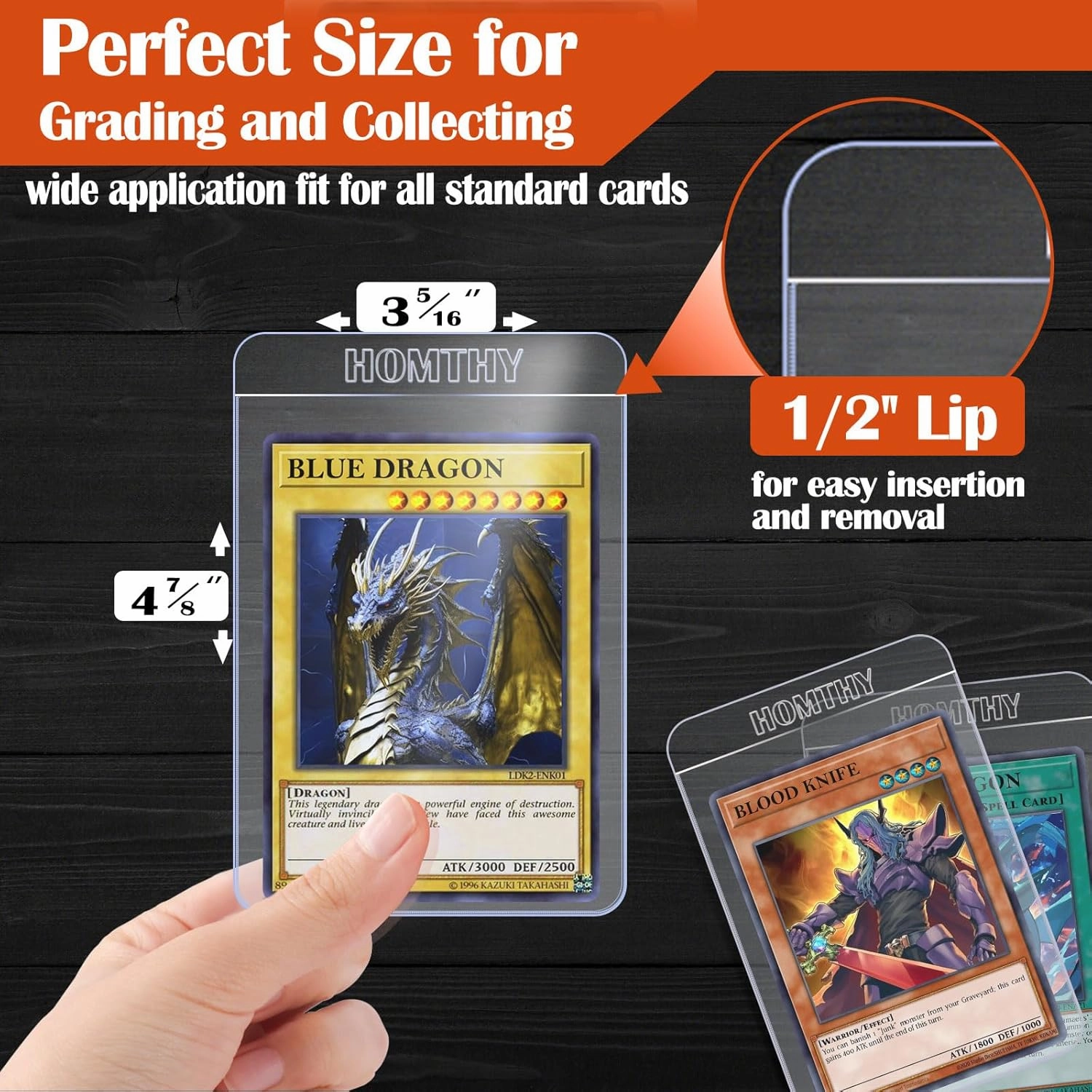 200ct Semi Rigid Card Holders for Trading Cards, Card Sleeves with 1/2" Lip Baseball Card Protector for PSA, BGS, CSG Graded Card Submissions for Standard Card Collection and Display