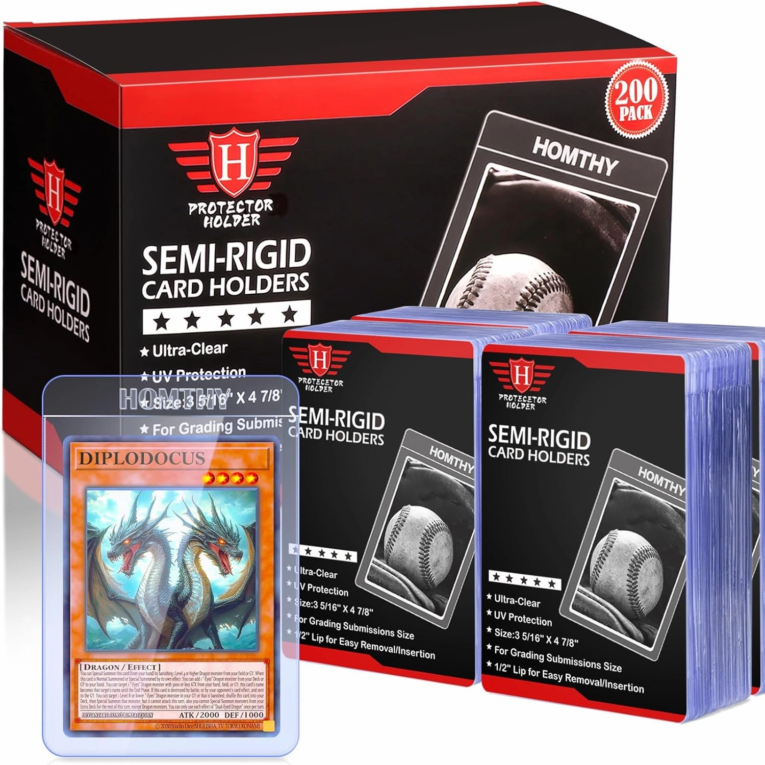 200ct Semi Rigid Card Holders for Trading Cards, Card Sleeves with 1/2" Lip Baseball Card Protector for PSA, BGS, CSG Graded Card Submissions for Standard Card Collection and Display