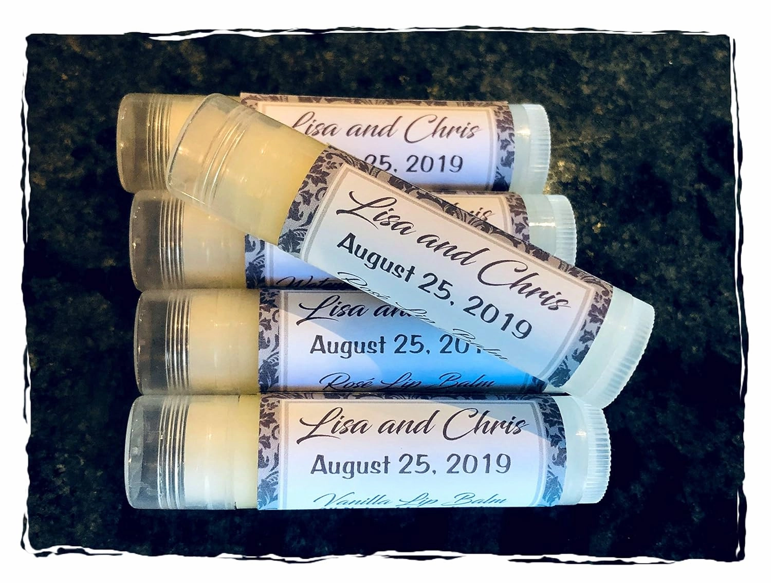 20 Destination Wedding Customized Lip Balms in Tropical Flavors (Vanilla Coconut)