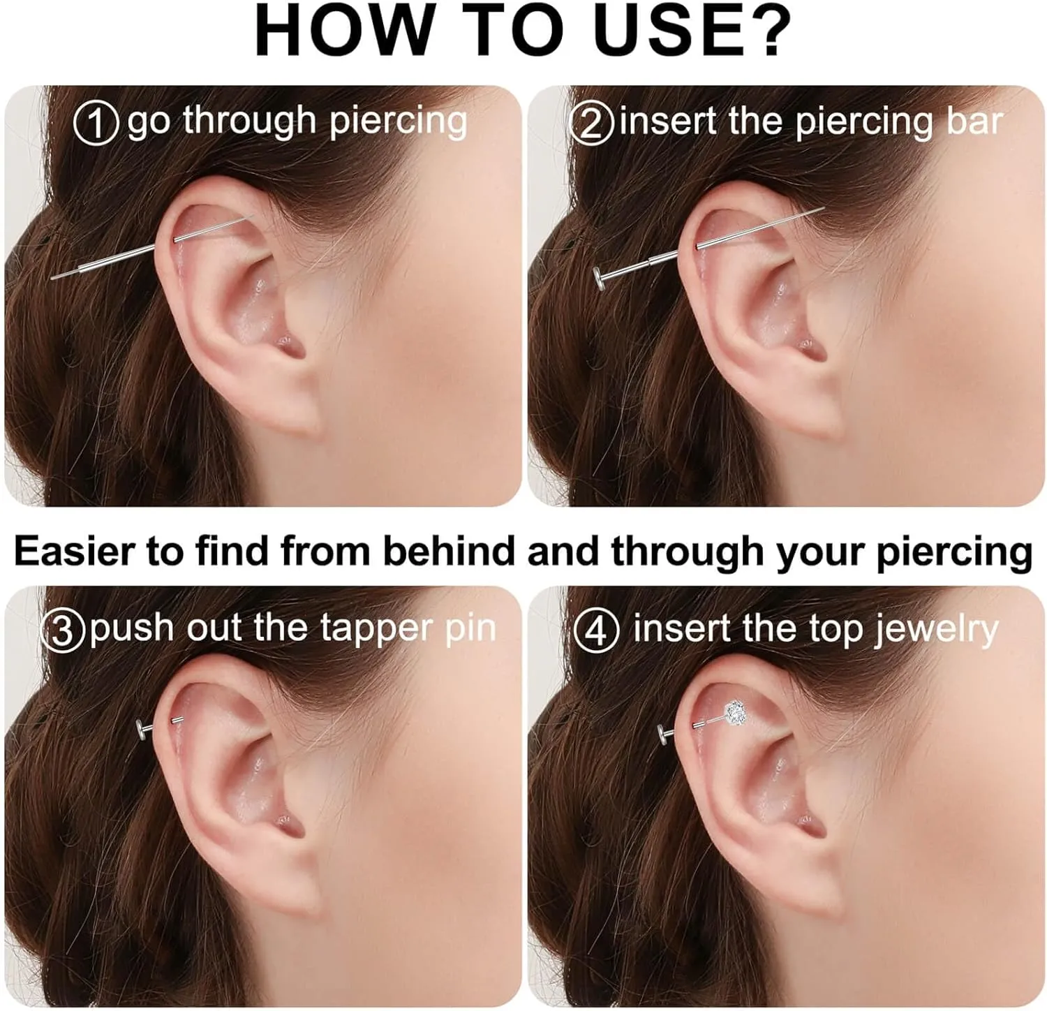 20G Flat Back Earrings Stud G23 Titanium Threadless Tragus Labret Cartilage Lip Medusa Conch Body Piercing Jewelry Hypoallergenic for Women Men