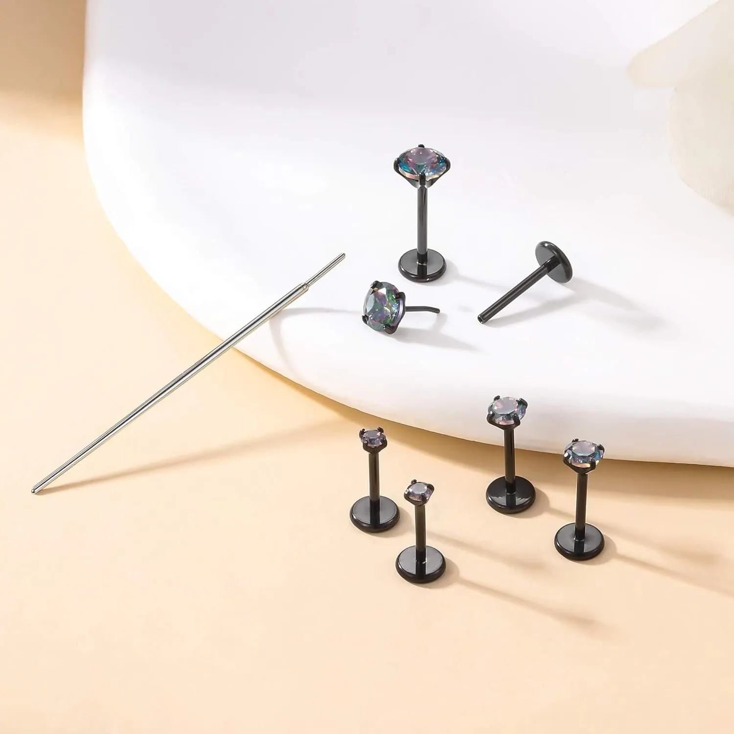 20G Flat Back Earrings Stud G23 Titanium Threadless Tragus Labret Cartilage Lip Medusa Conch Body Piercing Jewelry Hypoallergenic for Women Men