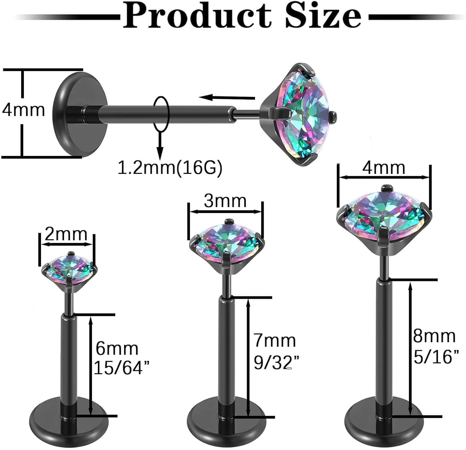 20G Flat Back Earrings Stud G23 Titanium Threadless Tragus Labret Cartilage Lip Medusa Conch Body Piercing Jewelry Hypoallergenic for Women Men