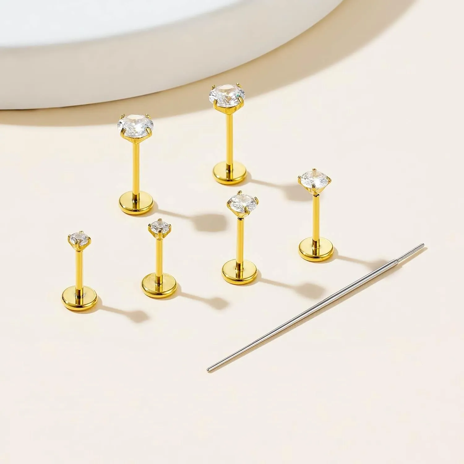 20G Flat Back Earrings Stud G23 Titanium Threadless Tragus Labret Cartilage Lip Medusa Conch Body Piercing Jewelry Hypoallergenic for Women Men