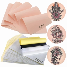 23PCS Tattoo Skin Practice Kit - NAQASE 8PCS Fake Skin Tattoo Practice Skin and 15PCS Stencil Paper Tattoo Practice Kit 8"x6" Microblading Eyebrow Skin for Tattoo Beginners and Experienced Artists