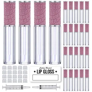 24 Pack Fish Scales Lip Gloss Tubes with Wand 5ml Empty Lip Gloss Containers Lipgloss Bottles with Stoppers   2pcs Syringes for DIY Lip Gloss Balm