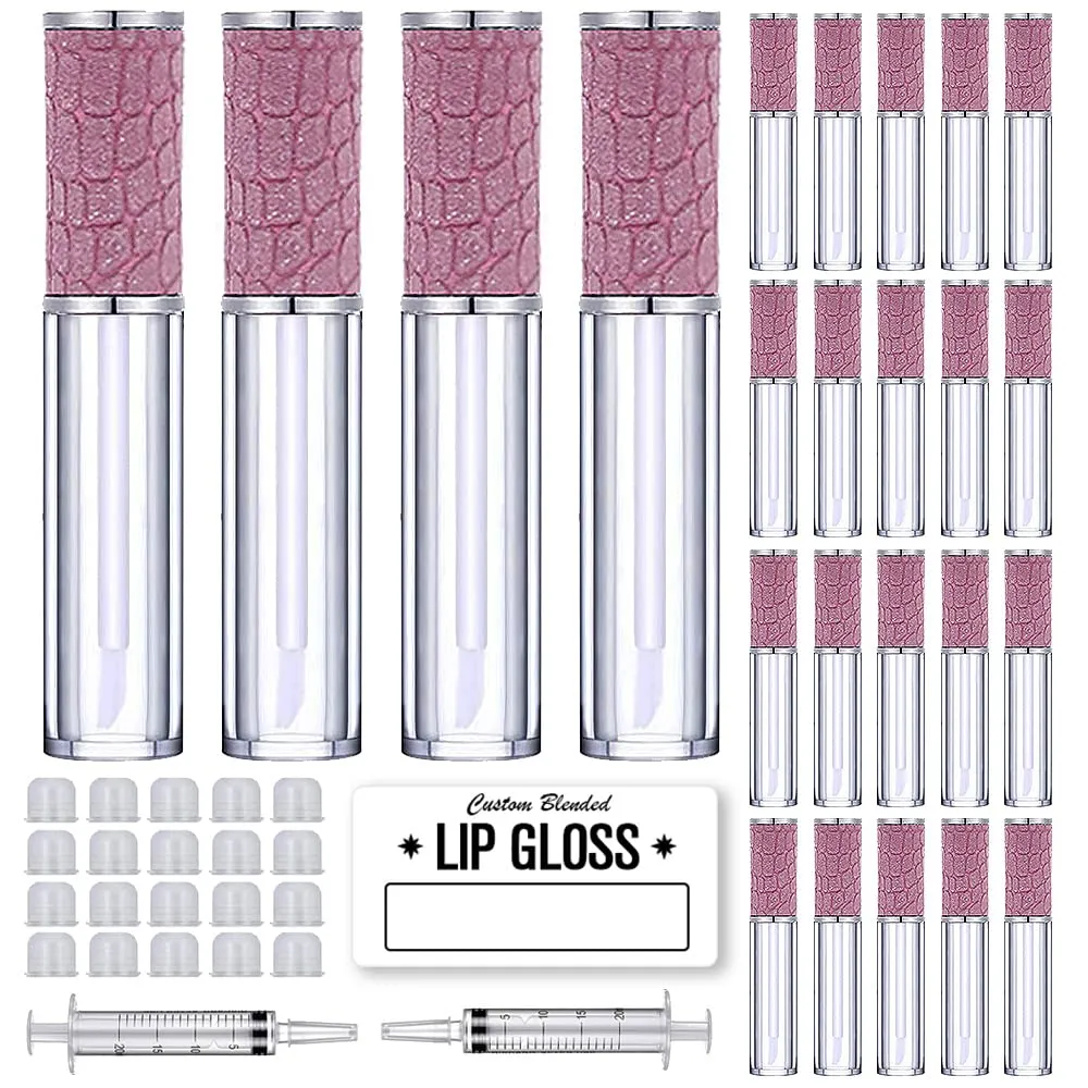 24 Pack Fish Scales Lip Gloss Tubes with Wand 5ml Empty Lip Gloss Containers Lipgloss Bottles with Stoppers   2pcs Syringes for DIY Lip Gloss Balm