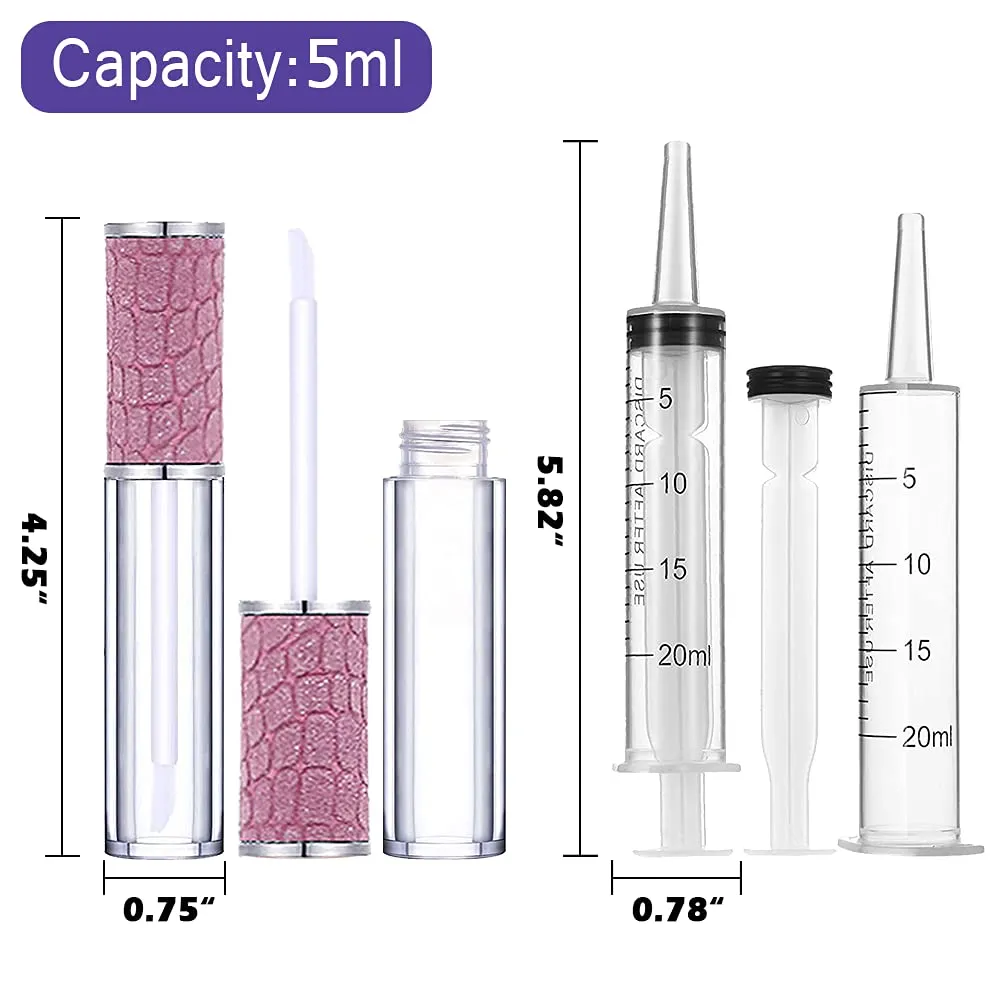 24 Pack Fish Scales Lip Gloss Tubes with Wand 5ml Empty Lip Gloss Containers Lipgloss Bottles with Stoppers   2pcs Syringes for DIY Lip Gloss Balm