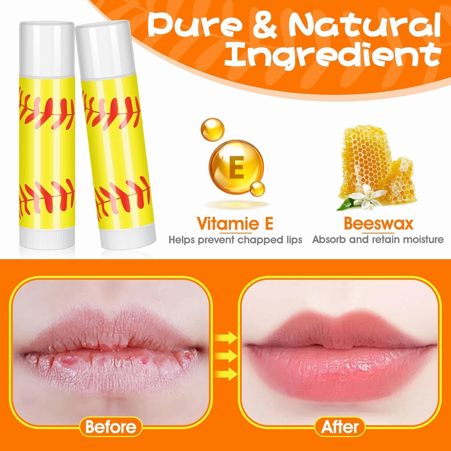 24 Pack Softball Chapstick for Softball Stadium Party Bulk Gifts,Beeswax Moisturizing Lip balm,Vanilla Flavor Plumping Lip balm for softball Team Girls kids Men Women Sports Lovers